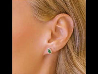 14K Gold Oval Shaped Emerald Green Gemstone Real Gold Stud Emerald Earrings