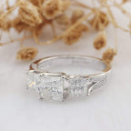 Princess Cut 1.5CT Moissanite Ring, Square 3 Stone Halo Accents Ring - JBR Jeweler