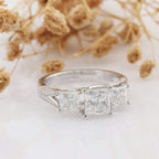 Princess Cut 1.5CT Moissanite Ring, Square 3 Stone Halo Accents Ring - JBR Jeweler
