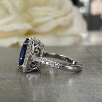 Princess Cut Blue Sapphire Halo Moissanite Engagement Rings - JBR Jeweler