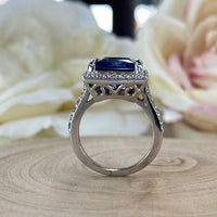 Princess Cut Blue Sapphire Halo Moissanite Engagement Rings - JBR Jeweler