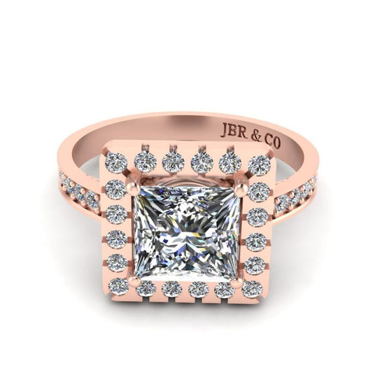 Princess Cut Diamond Halo French Stud Silver Ring - JBR Jeweler