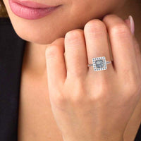 Princess Cut Diamond Halo French Stud Silver Ring - JBR Jeweler