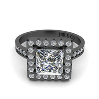 Princess Cut Diamond Halo French Stud Silver Ring - JBR Jeweler