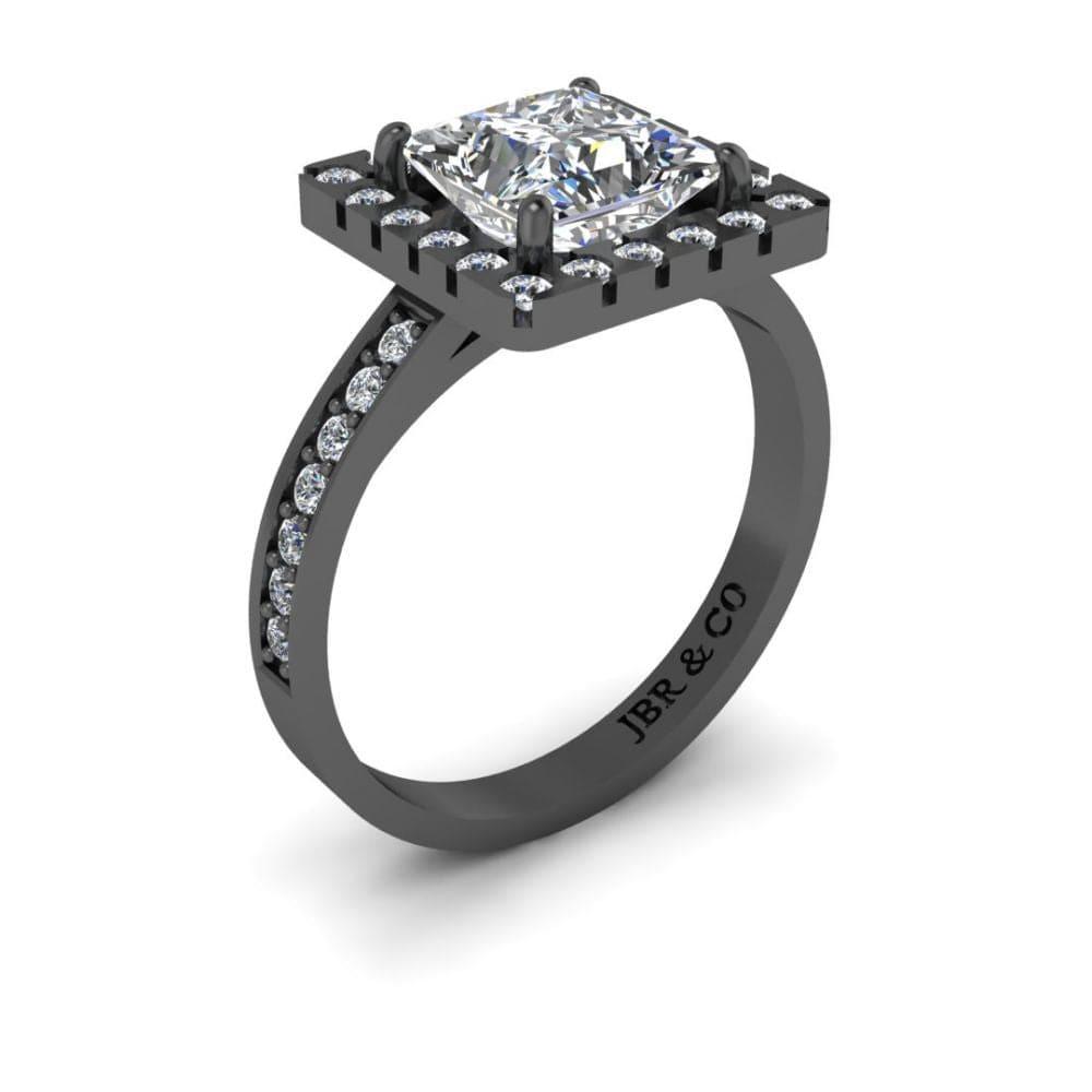 Princess Cut Diamond Halo French Stud Silver Ring - JBR Jeweler