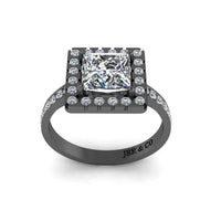 Princess Cut Diamond Halo French Stud Silver Ring - JBR Jeweler