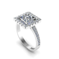 Princess Cut Diamond Halo French Stud Silver Ring - JBR Jeweler