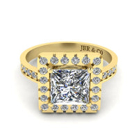 Princess Cut Diamond Halo French Stud Silver Ring - JBR Jeweler