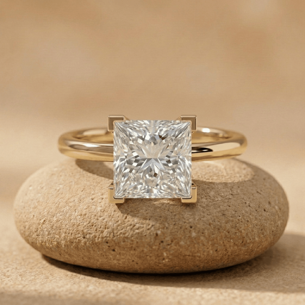 Princess Cut Moissanite Solitaire Engagement Ring in 14K Solid Gold