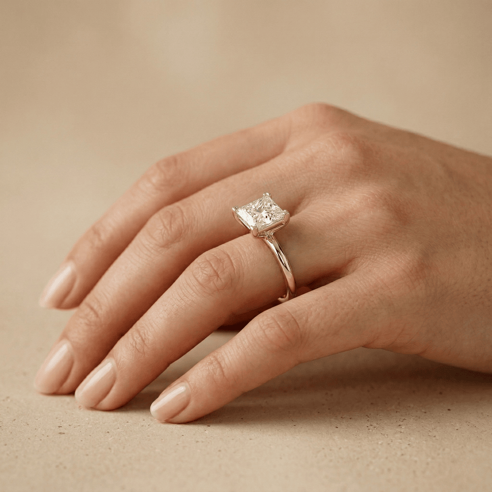 Princess Cut Moissanite Solitaire Ring for Wedding Proposal