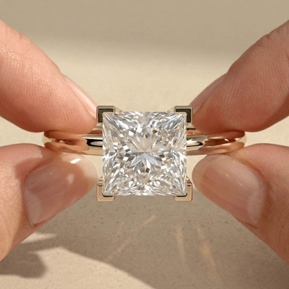 14K Solid Gold Princess Cut Moissanite Engagement Ring