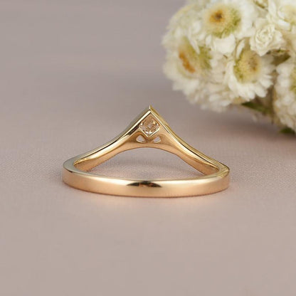 Princess Cut Yellow Gold Milgrain Detail Chevron Half Eternity Chevron Wedding Band - JBR Jeweler