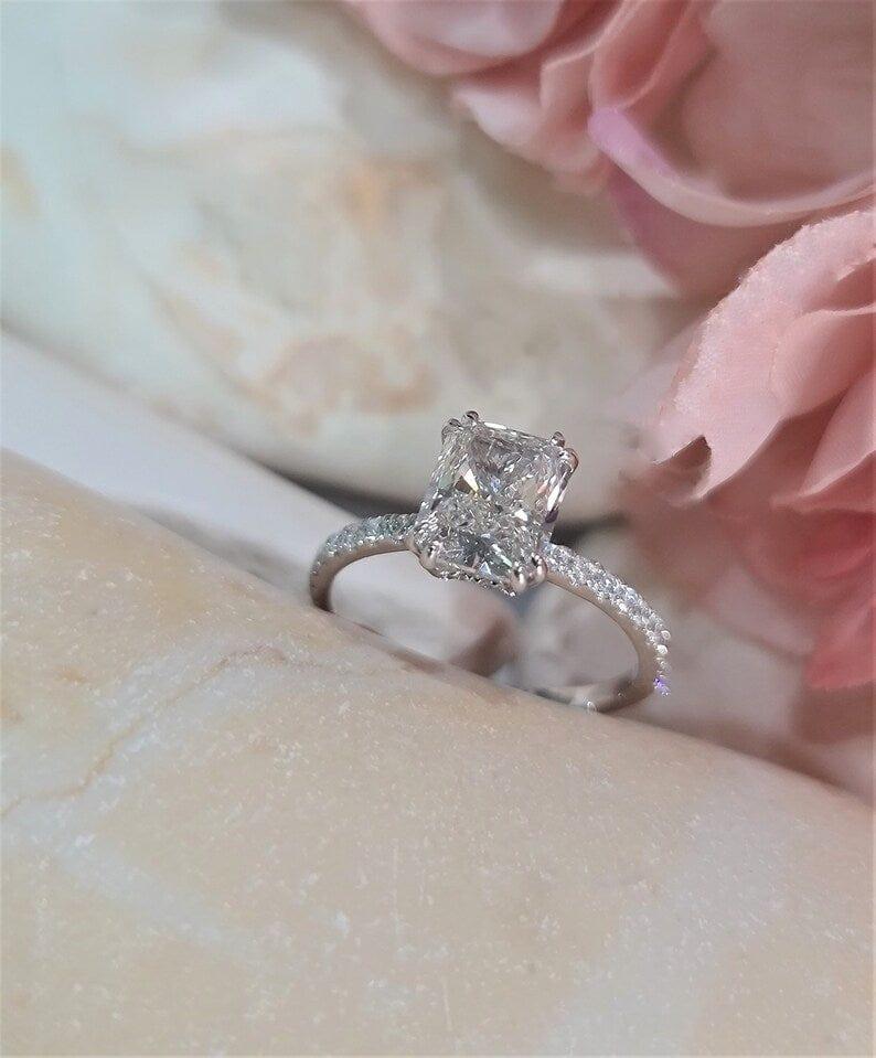 Radiant Cut Lab-Grown Diamond Double Prong Halo Engagement Ring - JBR Jeweler