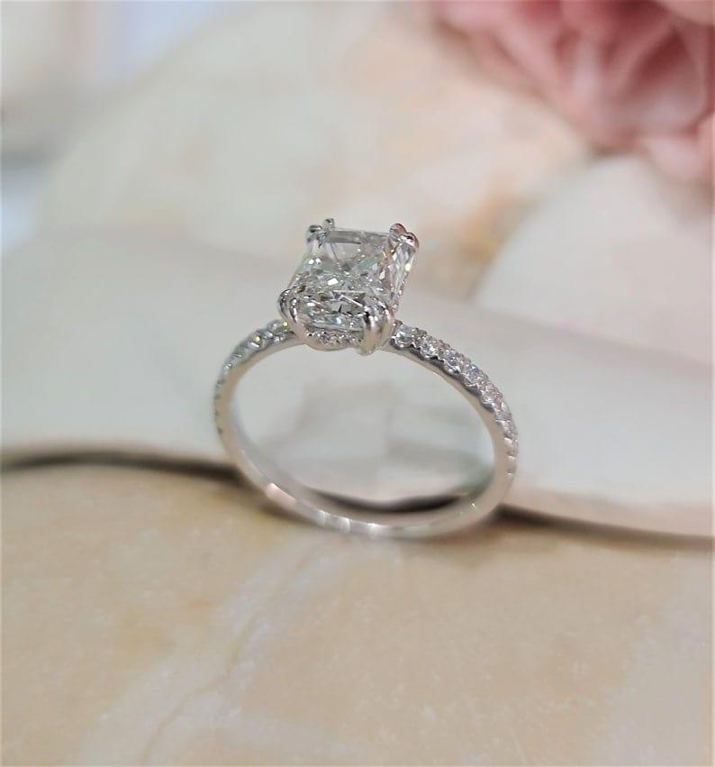 Radiant Cut Lab-Grown Diamond Double Prong Halo Engagement Ring - JBR Jeweler