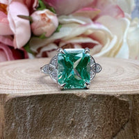 JBR Jeweler Gemstone Engagement Ring Radiant Cut Paraiba Tourmaline & Moissanite Engagement Ring