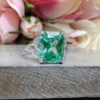 JBR Jeweler Gemstone Engagement Ring Radiant Cut Paraiba Tourmaline & Moissanite Engagement Ring