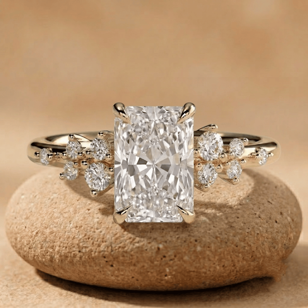 Radiant moissanite engagement ring in 14K gold