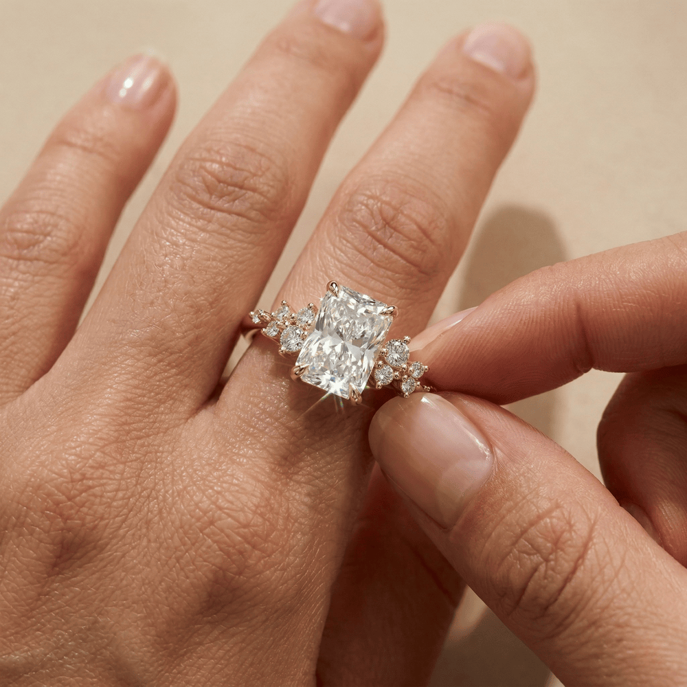 Radiant cut moissanite cluster ring for bride