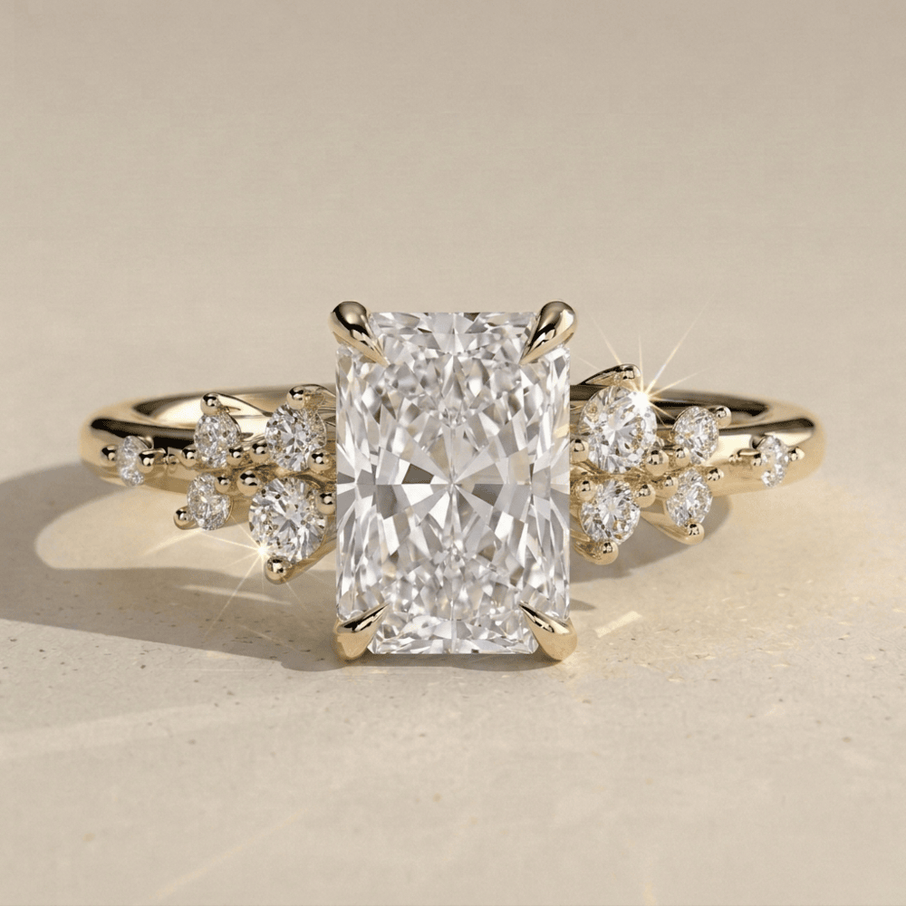 14KT gold radiant cut moissanite cluster engagement ring
