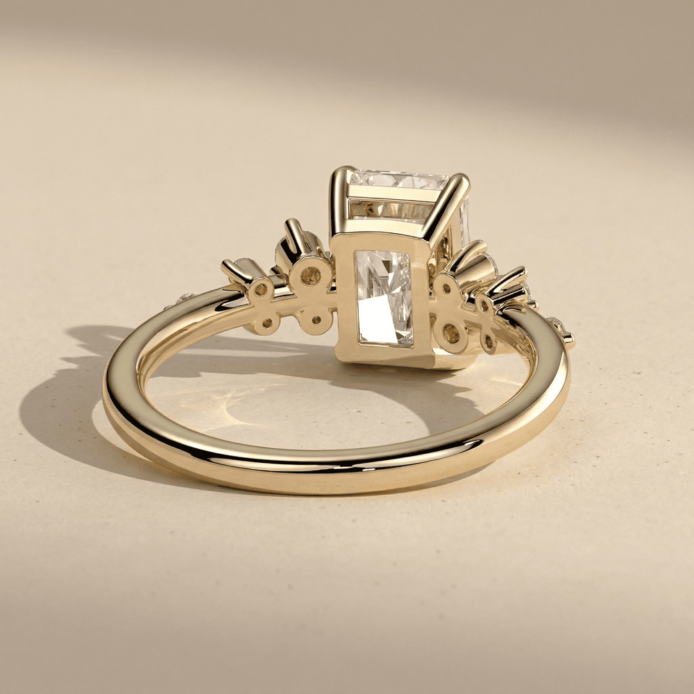 Luxury radiant moissanite ring in gold setting