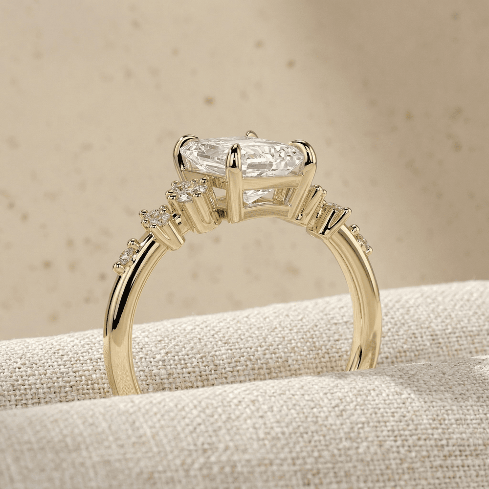 Moissanite radiant engagement ring with cluster setting