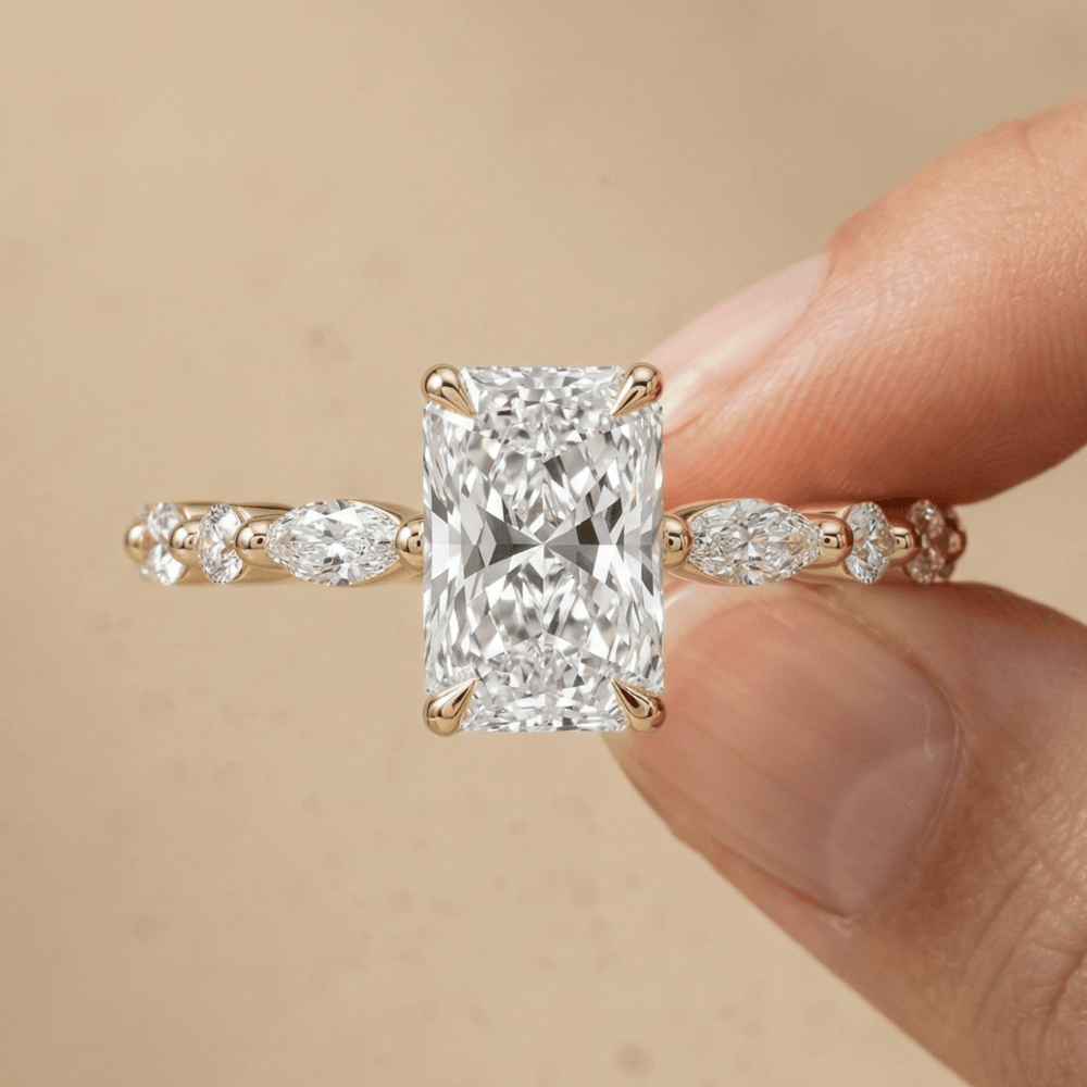 Radiant moissanite ring for wedding anniversary
