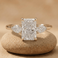 Radiant Three Stone Moissanite Cathedral Engagement Ring