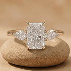 Radiant Three Stone Moissanite Cathedral Engagement Ring