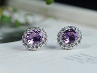 Real Oval Cut Purple Amethyst Gemstone Stud 3ct+3ct Earring 4 Prong Stud Earring - JBR Jeweler