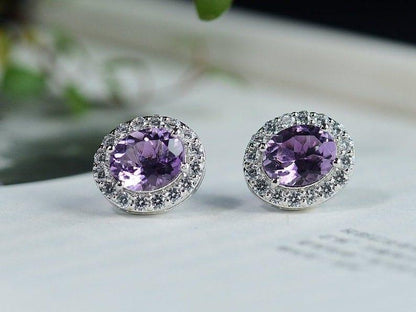 Real Oval Cut Purple Amethyst Gemstone Stud 3ct+3ct Earring 4 Prong Stud Earring - JBR Jeweler