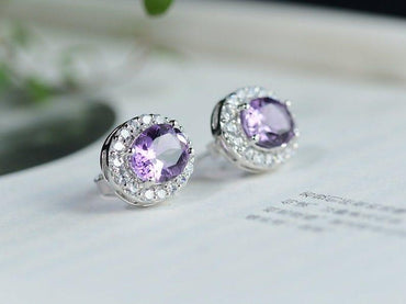 Real Oval Cut Purple Amethyst Gemstone Stud 3ct+3ct Earring 4 Prong Stud Earring - JBR Jeweler