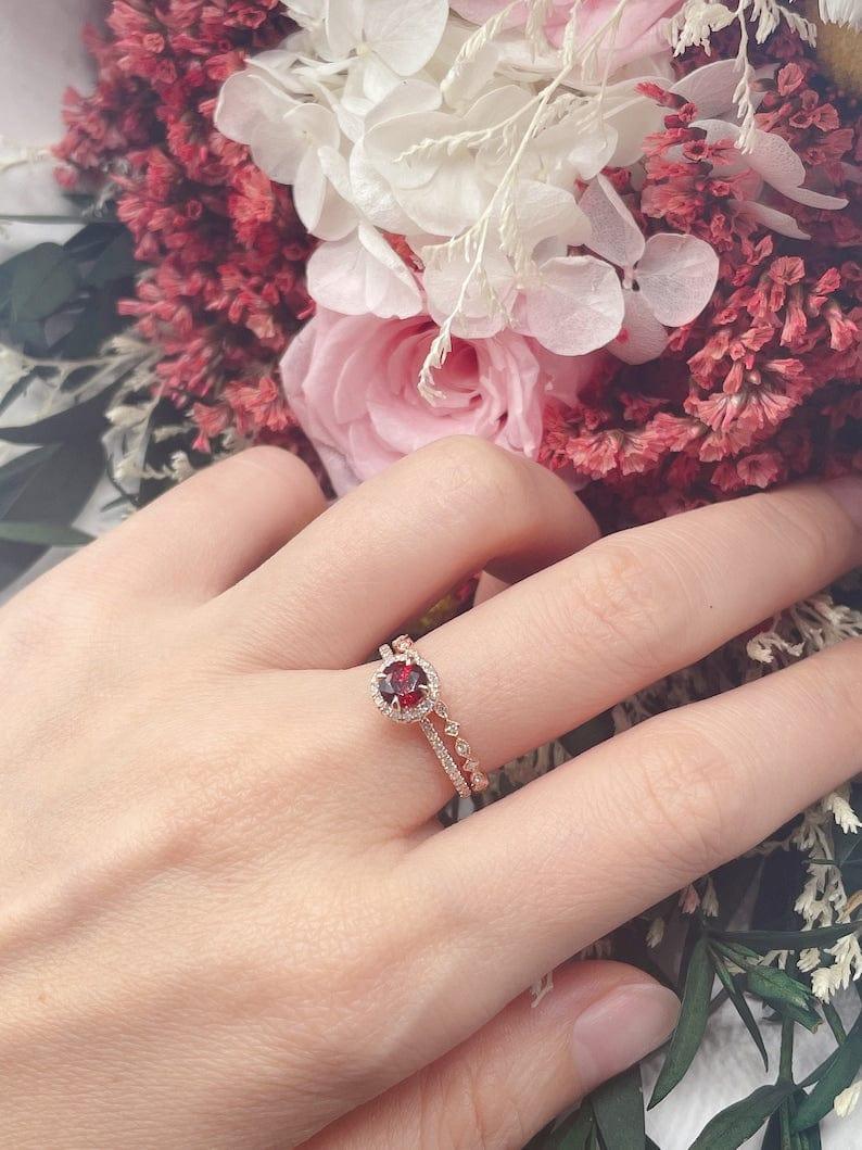 Red Garnet Engagement Bridal Set Band Art Deco Wedding ring - JBR Jeweler