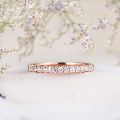 Rose Gold Half Eternity 2mm Wide Stacking Moissanite Wedding Band Gift For Her - JBR Jeweler