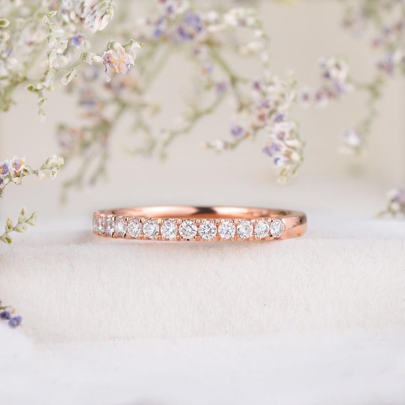 Rose Gold Half Eternity 2mm Wide Stacking Moissanite Wedding Band Gift For Her - JBR Jeweler