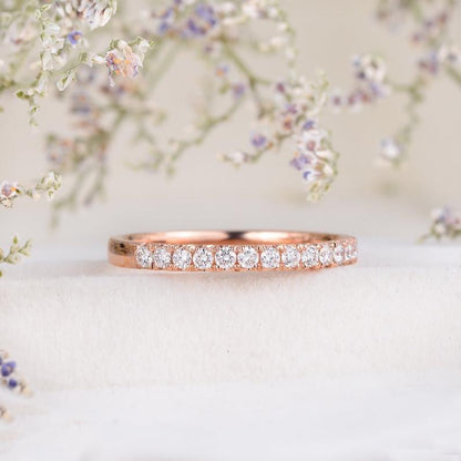 Rose Gold Half Eternity 2mm Wide Stacking Moissanite Wedding Band Gift For Her - JBR Jeweler