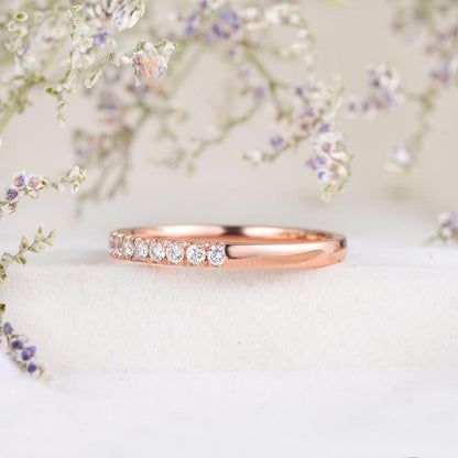 Rose Gold Half Eternity 2mm Wide Stacking Moissanite Wedding Band Gift For Her - JBR Jeweler