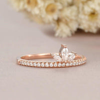 Rose Gold Marquise Cut Cluster Tear Drop Half Eternity Moissanite Wedding Band Gift For Her - JBR Jeweler