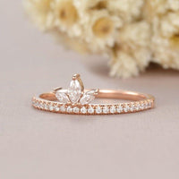 Rose Gold Marquise Cut Cluster Tear Drop Half Eternity Moissanite Wedding Band Gift For Her - JBR Jeweler