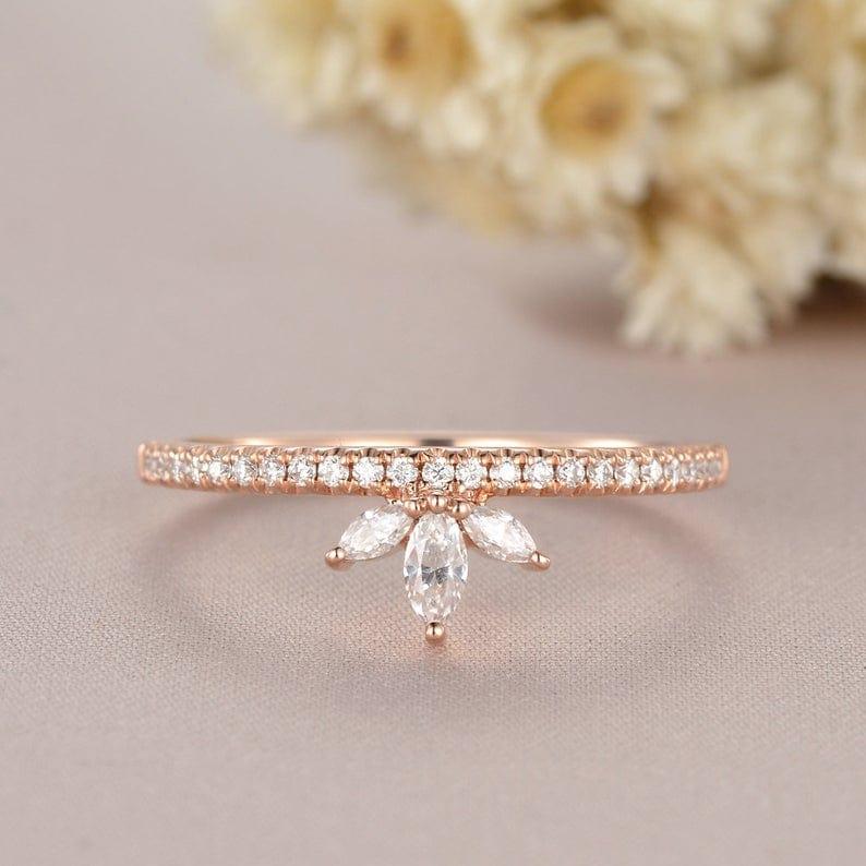 Rose Gold Marquise Cut Cluster Tear Drop Half Eternity Moissanite Wedding Band Gift For Her - JBR Jeweler