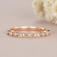 Rose Gold Round Cut Art Deco Half Eternity Milgrain Stacking Moissanite Wedding Band - JBR Jeweler