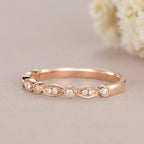 Rose Gold Round Cut Art Deco Half Eternity Milgrain Stacking Moissanite Wedding Band - JBR Jeweler