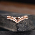 Rose Gold V Shape Curved Chevron 2Pc Matching Moissanite Promise Wedding Band - JBR Jeweler