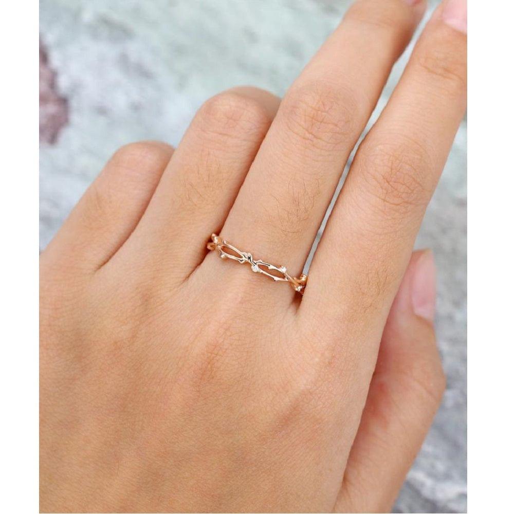 Rose Gold Vintage Round Shaped Stacking Matching Unique Full Eternity Moissanite Wedding Band - JBR Jeweler