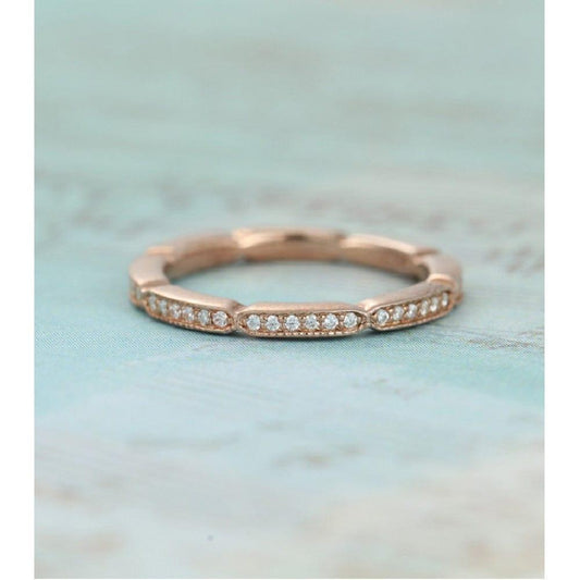 Rose Gold Vintage Stacking Matching Ring full Eternity Moissanite Promise Band - JBR Jeweler