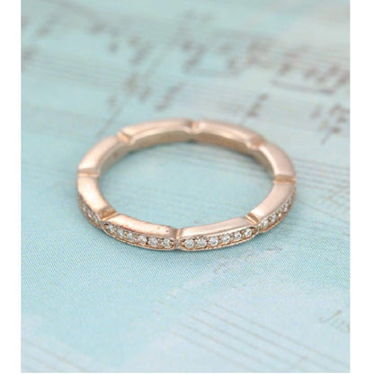 Rose Gold Vintage Stacking Matching Ring full Eternity Moissanite Promise Band - JBR Jeweler