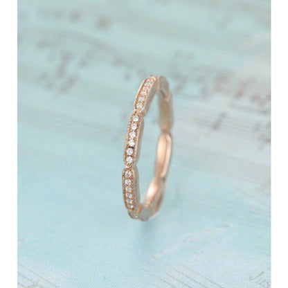 Rose Gold Vintage Stacking Matching Ring full Eternity Moissanite Promise Band - JBR Jeweler