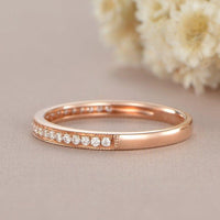 Rose Gold Woman Half Eternity Diamond Art Deco Matching Band Milgrain Dainty Wedding Band - JBR Jeweler