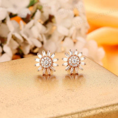 JBR Jeweler Moissanite Earring Round and Baguette Cut Halo Style Moissanite Earring