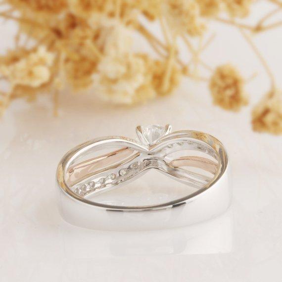 JBR Jeweler Moissanite Engagement Ring Round Cut 0.5ct Moissanite Ring, 14k Two Tone Gold Engagement Ring