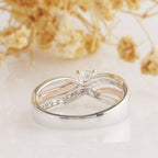 JBR Jeweler Moissanite Engagement Ring Round Cut 0.5ct Moissanite Ring, 14k Two Tone Gold Engagement Ring